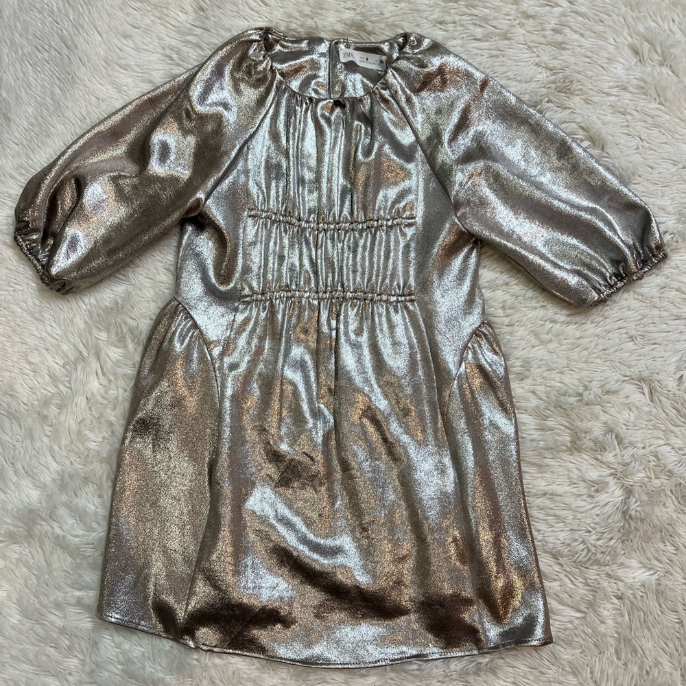 ZARA KIDS METALLIC SEAM DETAIL RUCHED DRESS - Picture 2 of 5